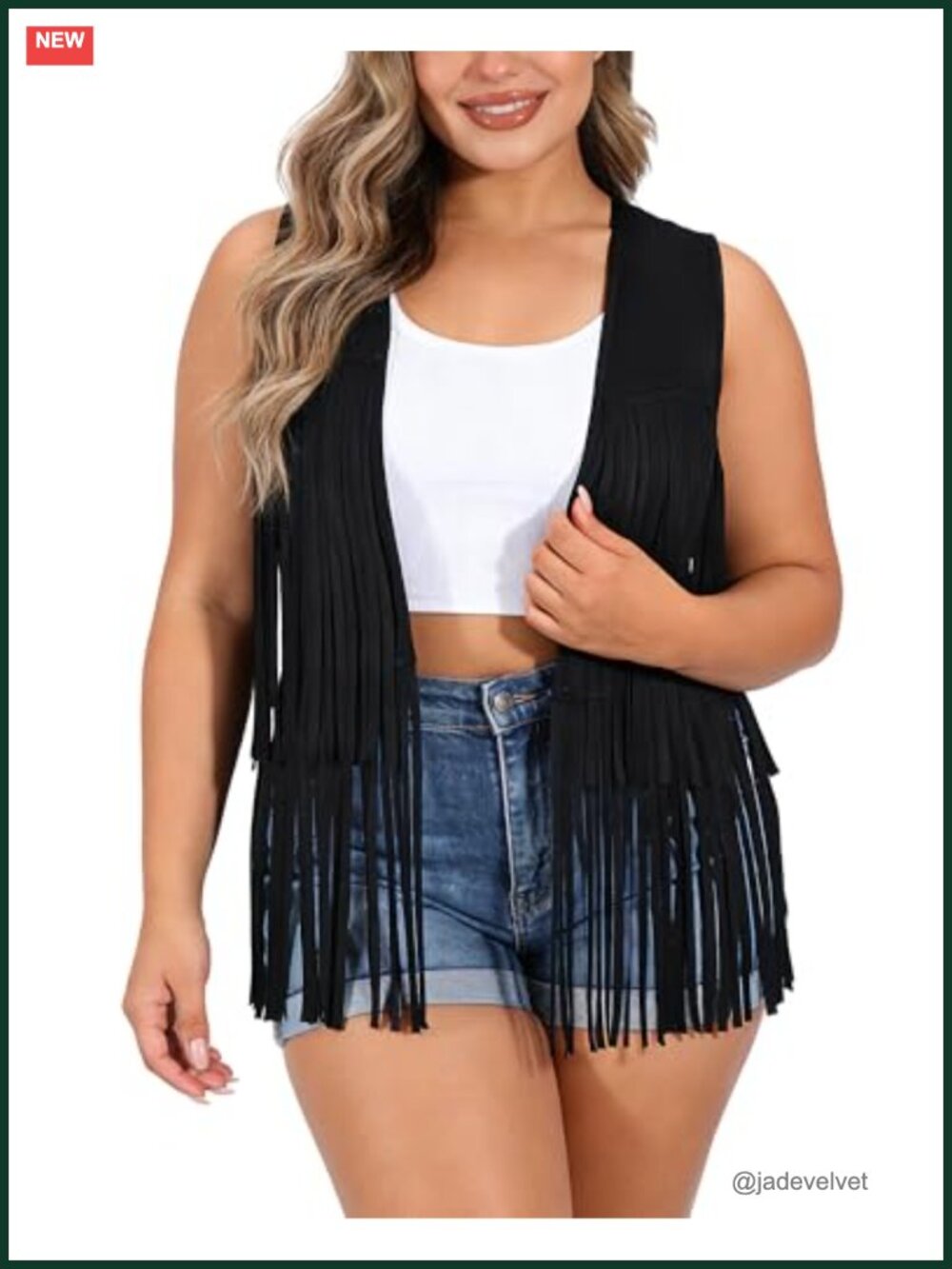 Plus Size Fringe Vest Sleeveless Faux Suede Tassel Jacket Western Cowgirl Boho